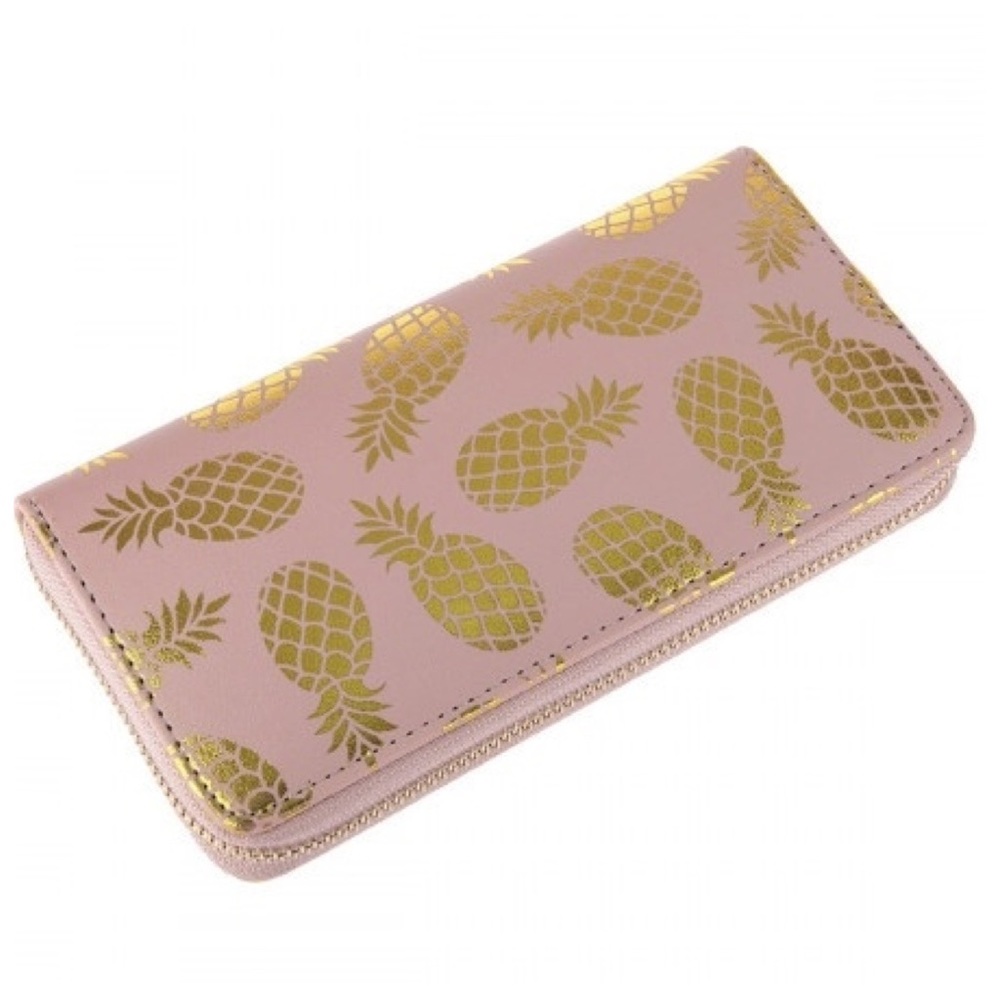 Pink gold metallic pineapple wallet